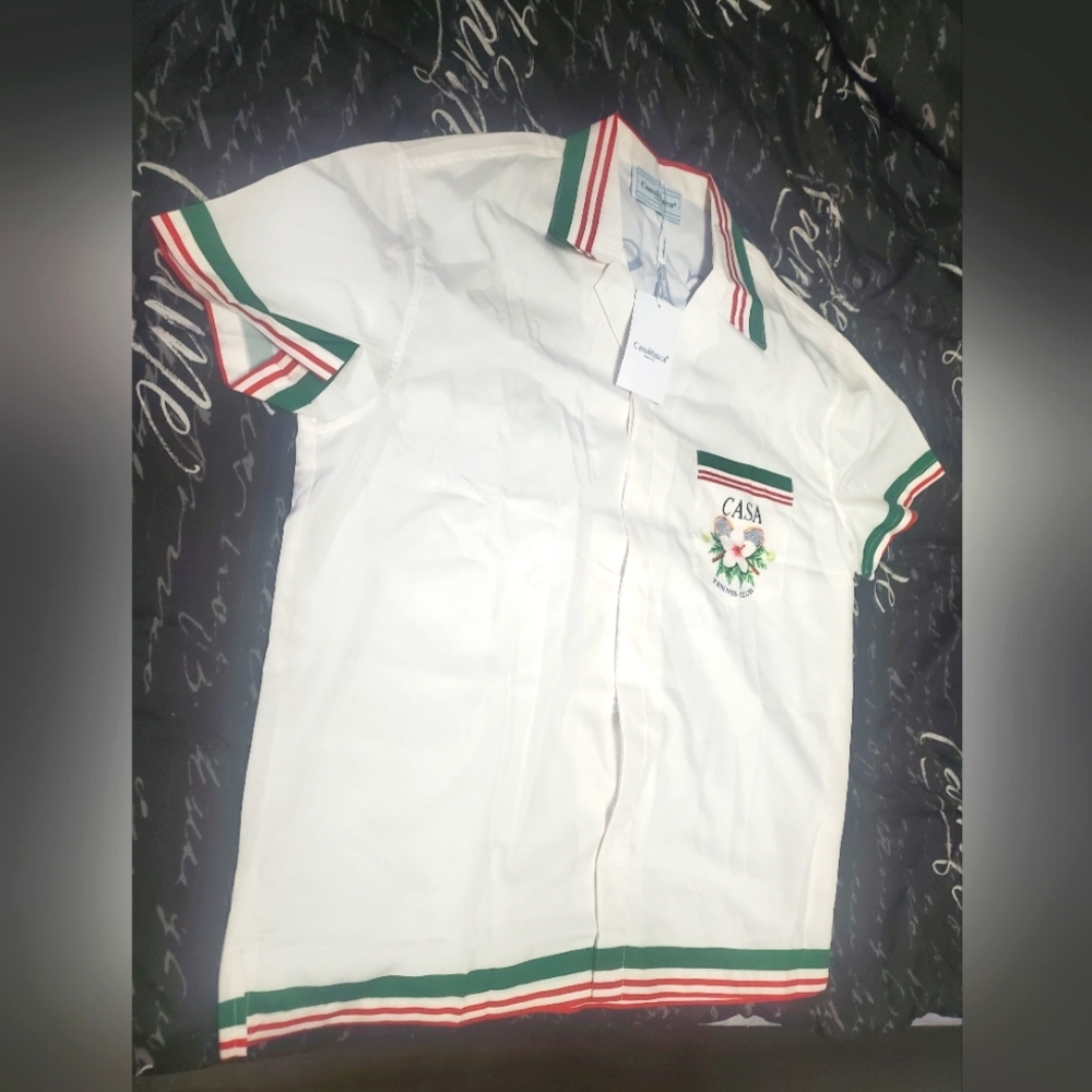 Large  white and Green casablanca shirt. Fits Like MEDIUM